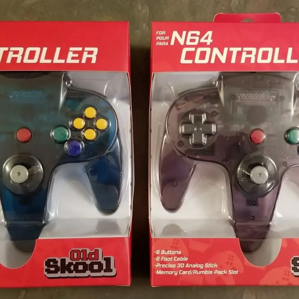 2 N64 Controllers, Ice Blue / Atomic Purple (NEW) Nintendo64 Funtastic Old Skool